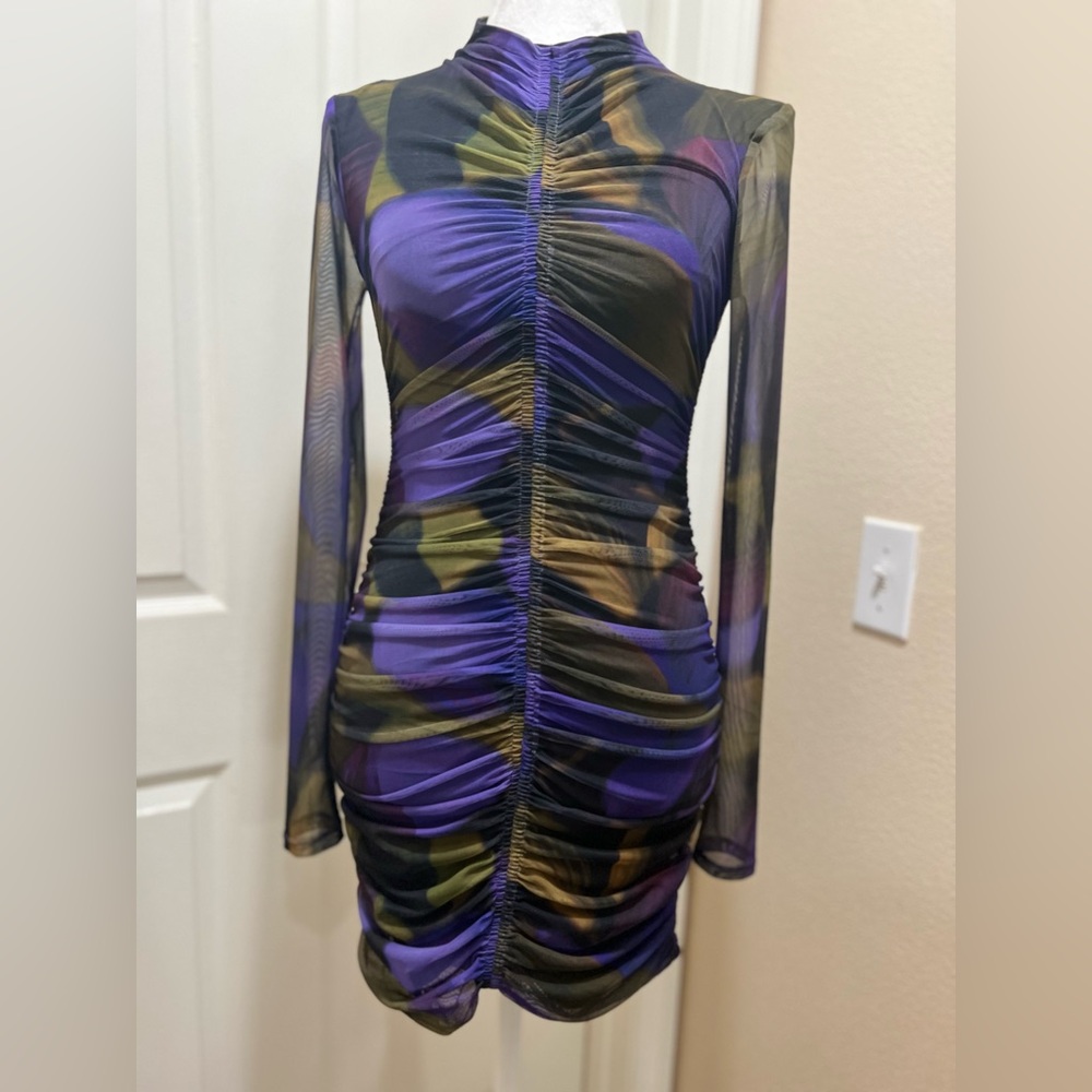 Zara Women's TULLE PRINTED GATHERED DRESS - Size Small